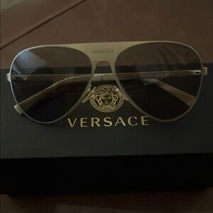 Versace Gold Frame Gray Lens Aviator Sunglasses
